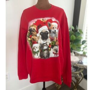 Fifth Sun‎ Christmas Animals Sweatshirt w/ Bells Red Holiday Pet Graphic XL